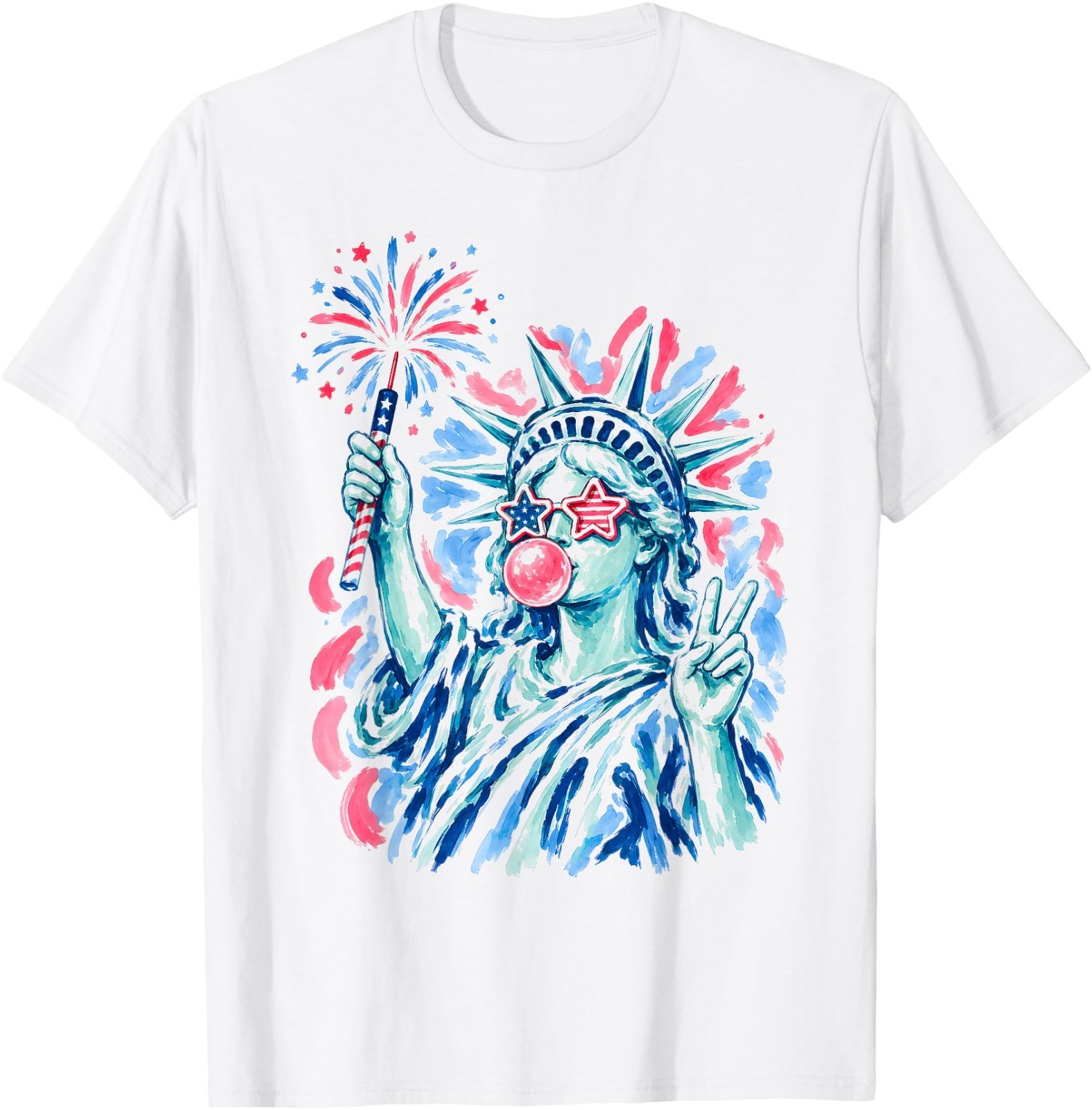 Statue of Liberty Blowing Bubble Women Patriotic 4th of July Kid Adult T-Shirt