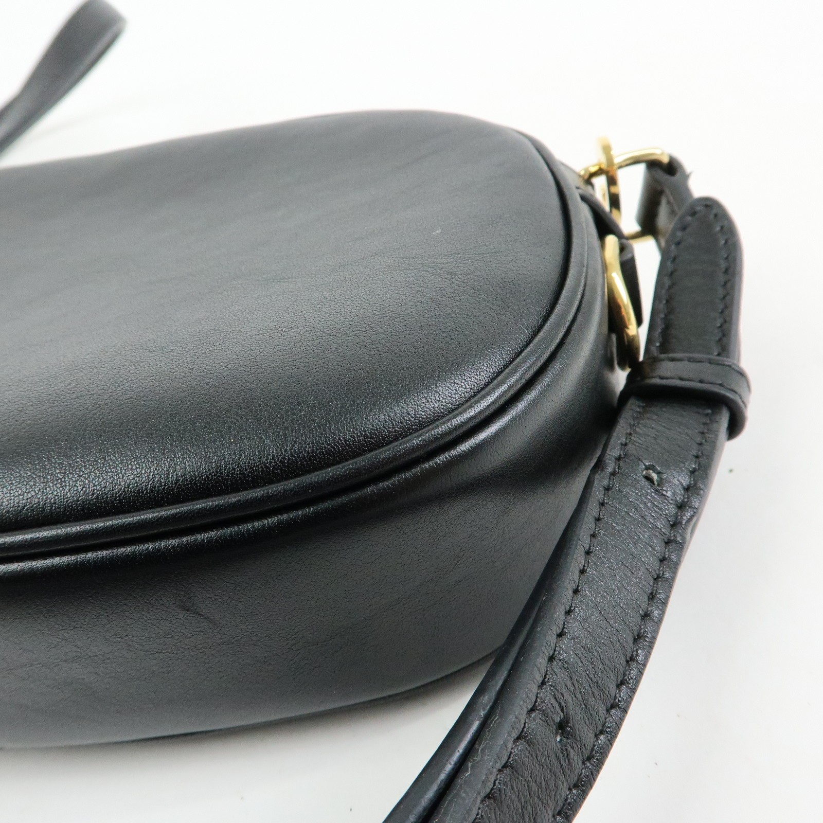 CELINE C Charm Leather Shoulder Bag Crossbody Bag Camera Bag Black Auth Used F/S