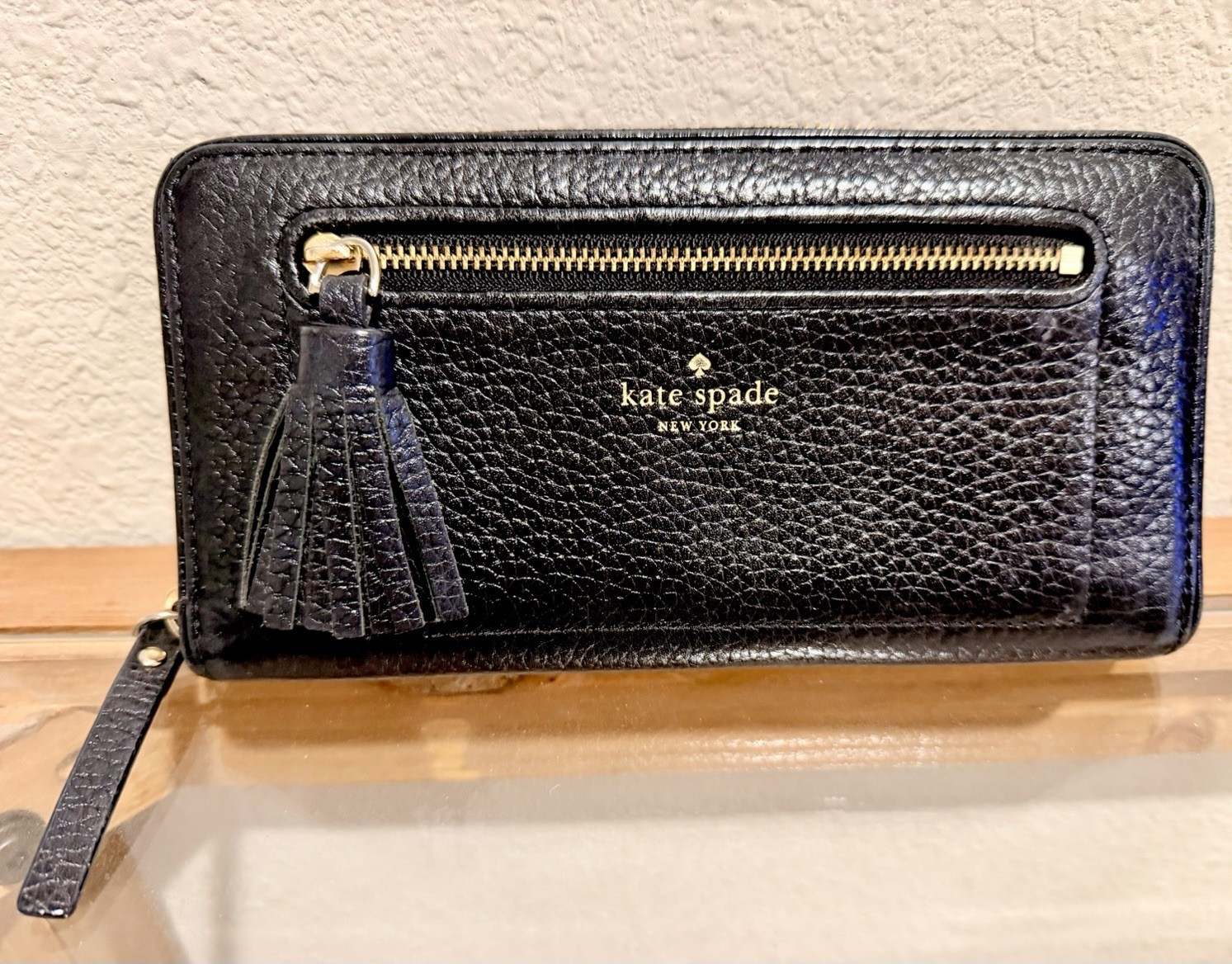 kate spade new york Black Zip-Around Wallet Tassel Logo Women’s Credit Card