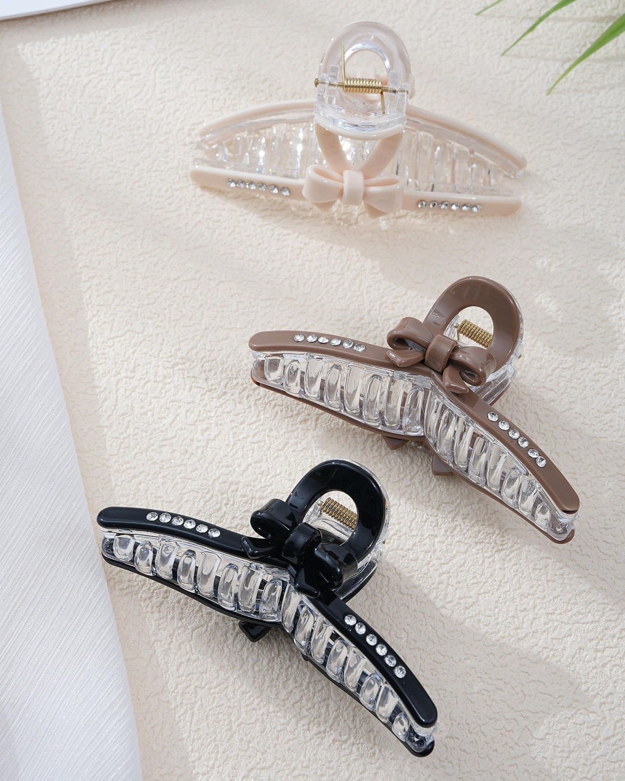 3PCS Acrylic Bow Hair Clips for Women – Nonslip Large Black and white