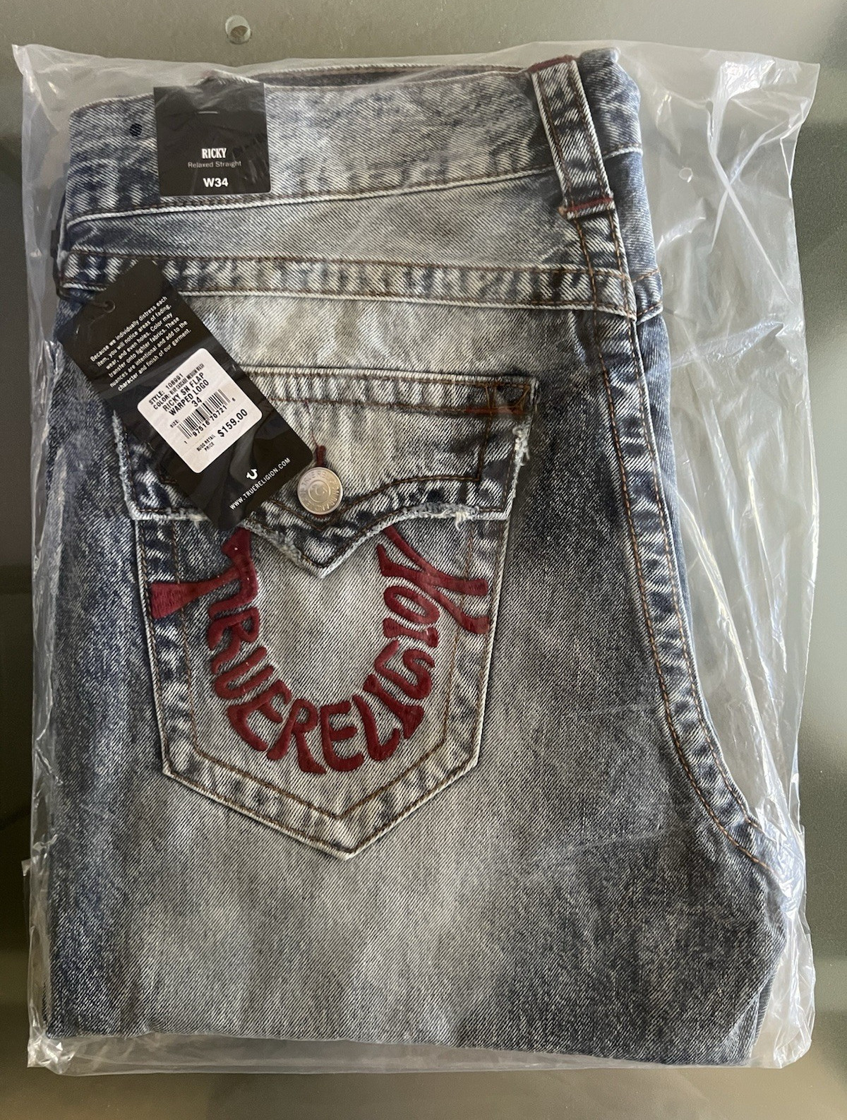 True Religion Ricky Warped Horseshoe Straight Jeans 34×34 **NWT SEALED**