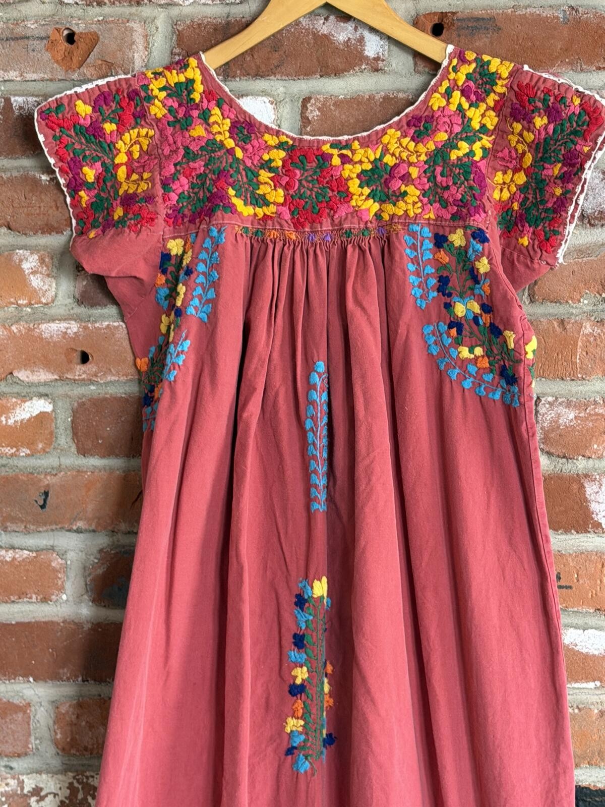 Vintage Embroidered Floral Yoke Midi Dress