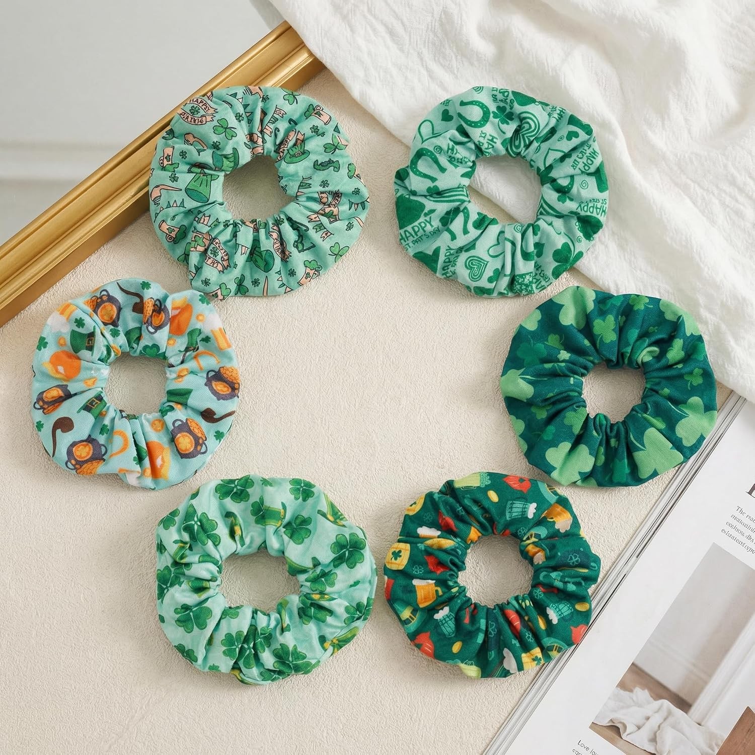 St.Patrick’s Day Scrunchies for Women & Girls, 6-pack Green Elastic Fabric Hair