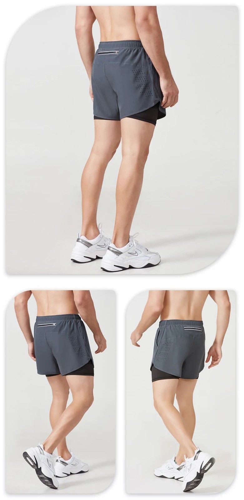 Men’s Fast Dry Running Shorts Double Layer Comfort Zip Pockets Gym Fitness Gift