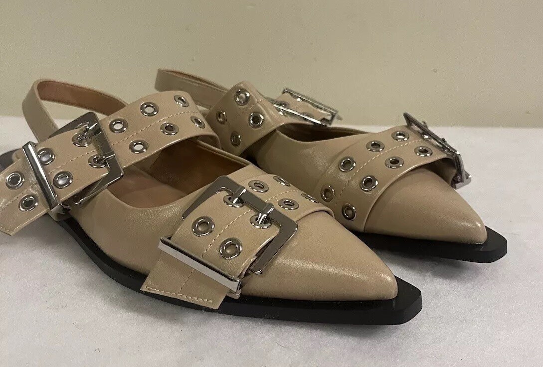 New Ladies Flats Slingback Pointed Toe Casual Daily Dress Sandals Shoes 7.5 Tan