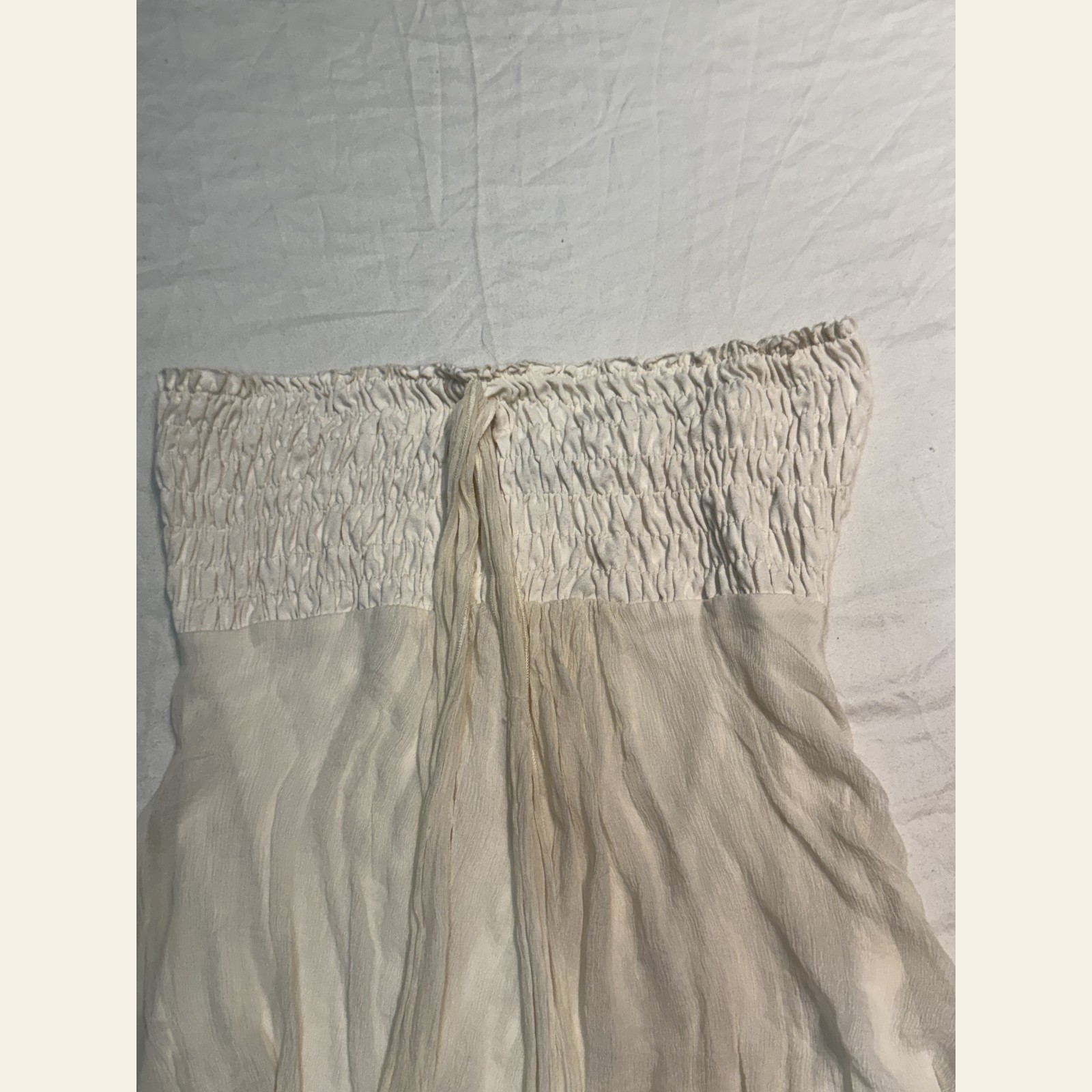 Morgan De Toi Ivory Gauze Smocked Strapless Halter Top Y2K France XS S