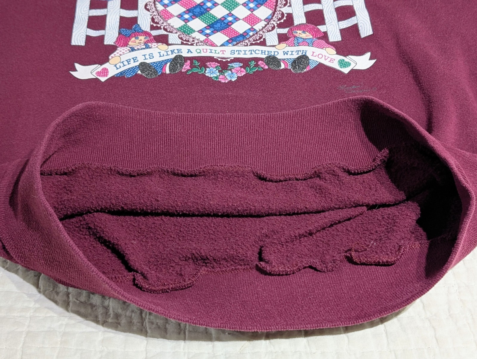 Vintage Sweatshirt Endless Designs Sz Large Quilt Heart Love Bird House Plum