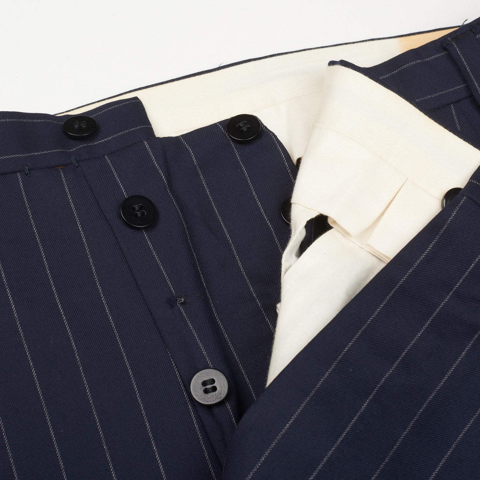 CESARE ATTOLINI Handmade Navy Blue Striped Super 180’s Wool Suit EU 48 US 38