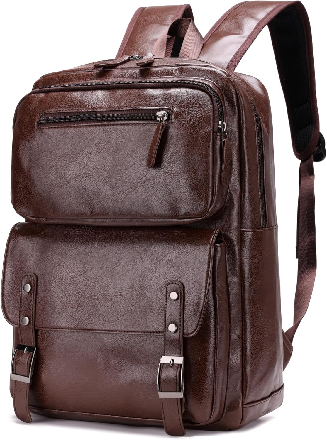 PU Casual Backpack Men Women Casual Leather Laptop Backpack Daily Commuter Leath