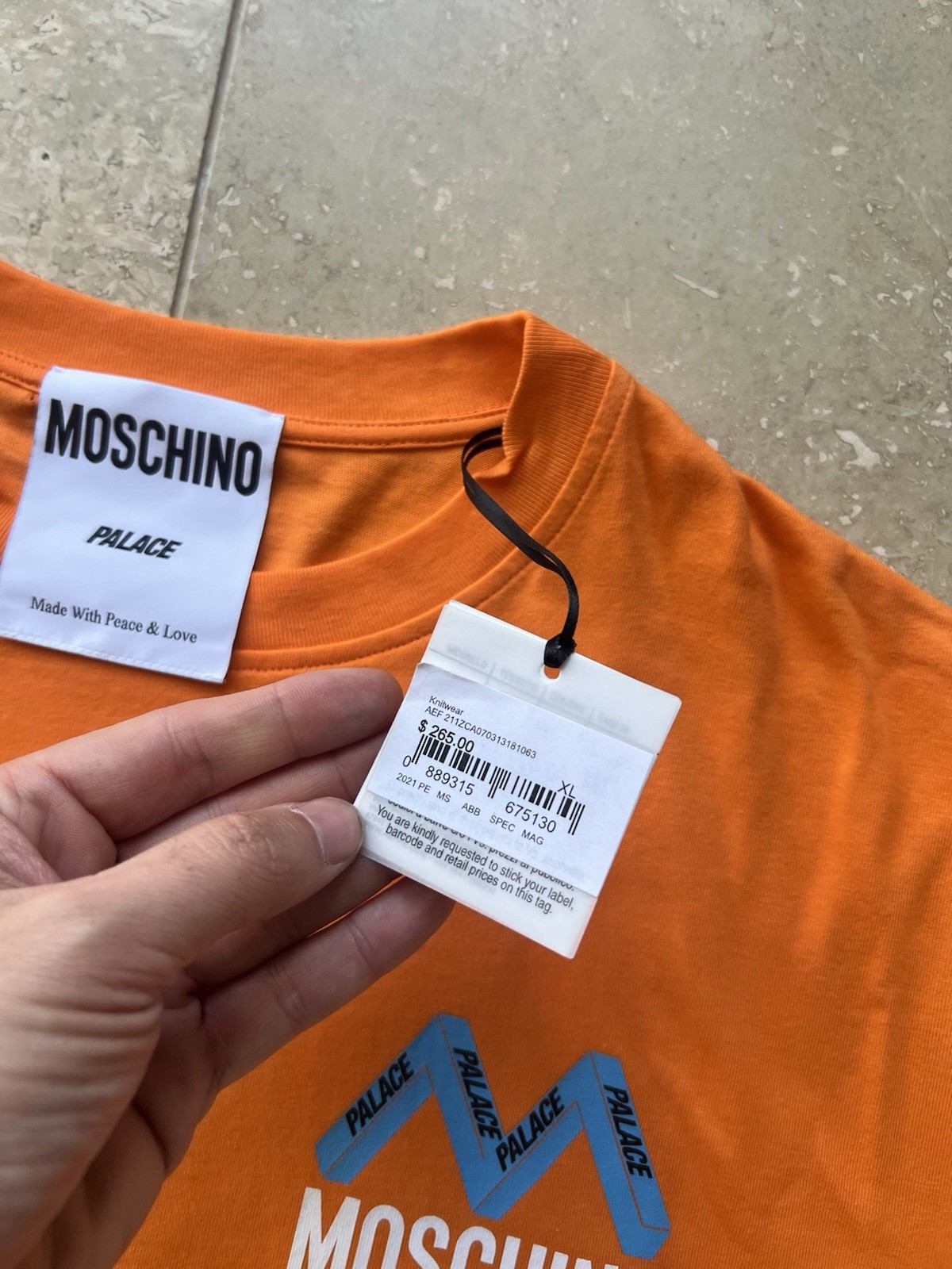 Palace x Moschino Men’s Orange Short Sleeve T Shirt Size XL BNWT MSRP $265
