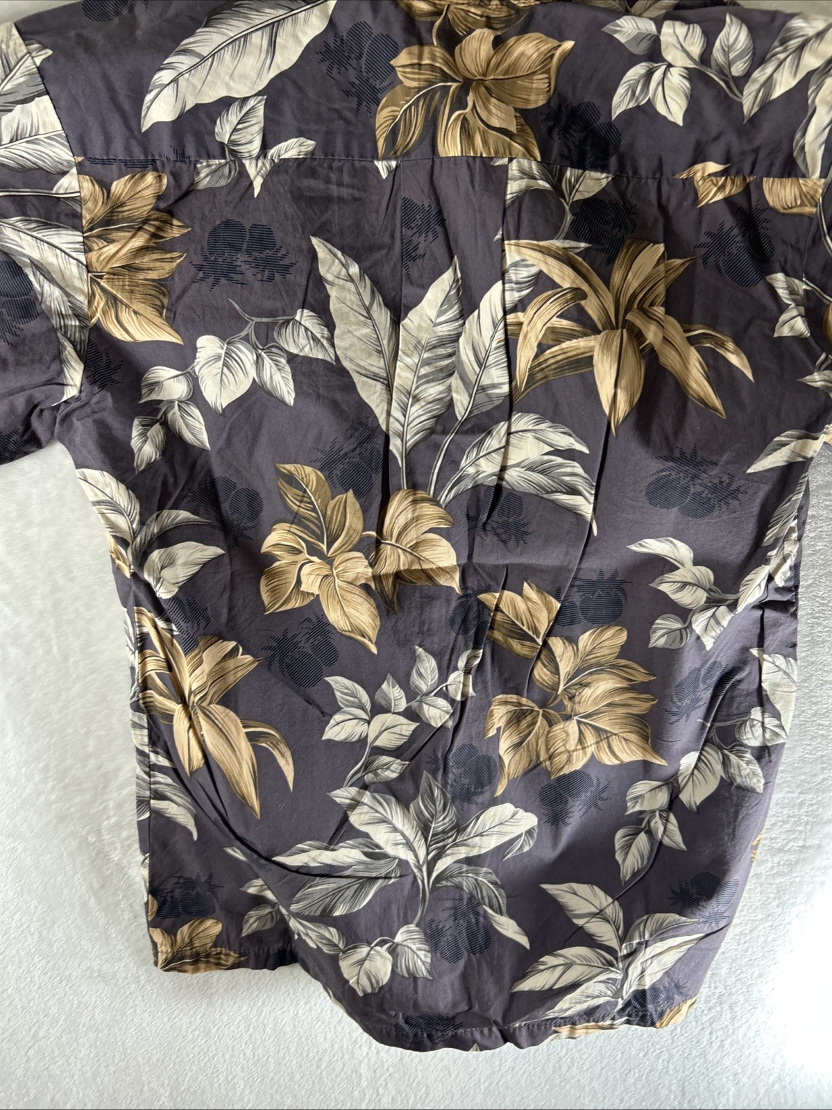 Palmwave Hawaiian/Aloha Shirt-Gray w/ Palms,Islands,& flowers Small Free Ship