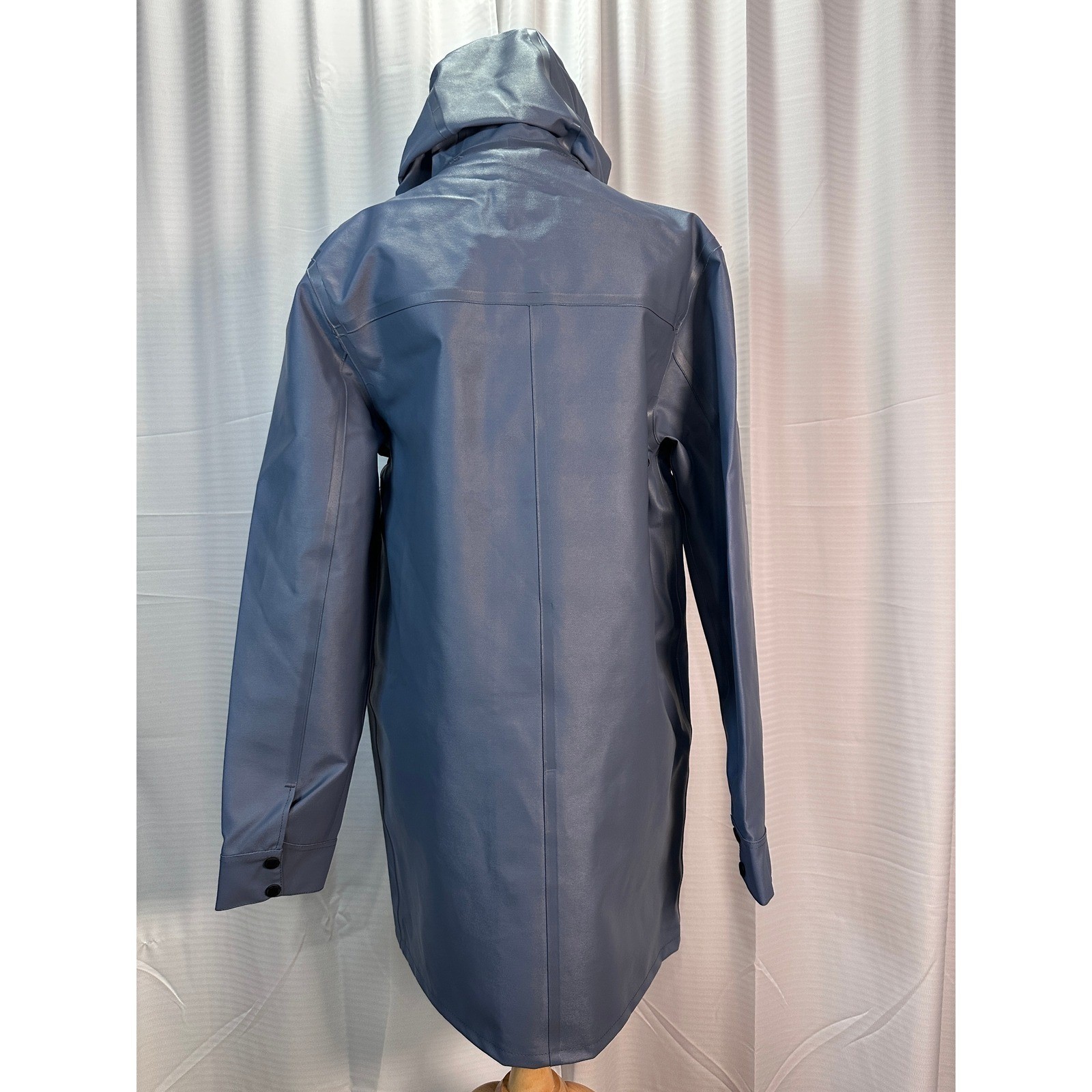 NWT Lee x Stutterheim Trench Coat Ash Blue Rubberized Rain Jacket Hooded Size XL