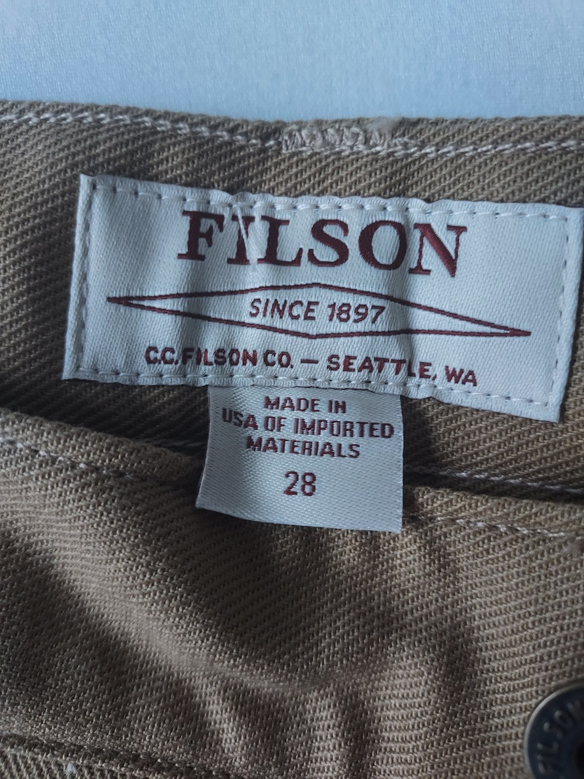 Filson Fenimore Cotton Twill Pants Sz 28 Unhemmed Warm Khaki 1101726 MADE IN USA