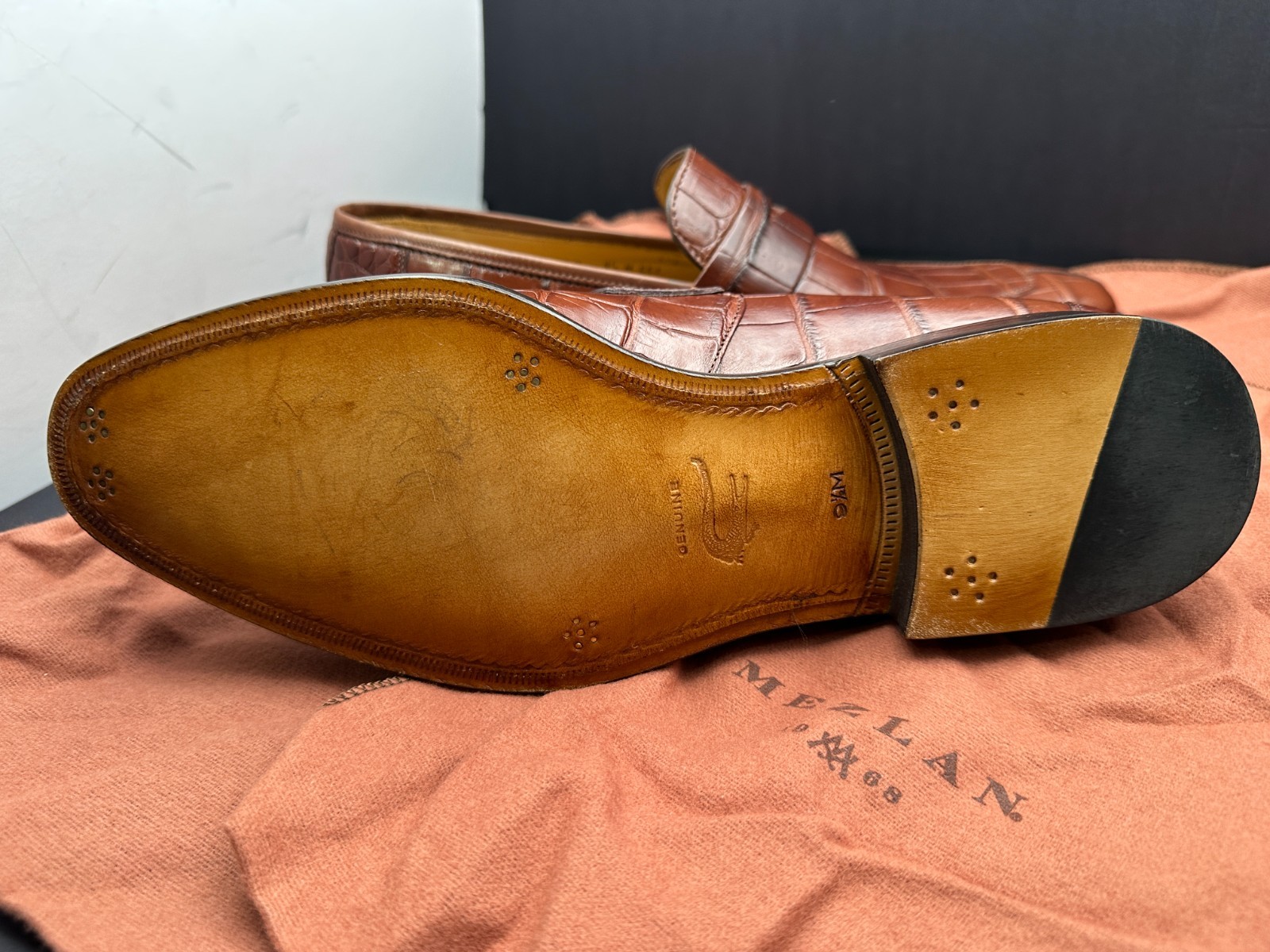 Mezlan Size 9.5 M Alligator Brown Penny Loafer Spain Dress Shoes MEN’S
