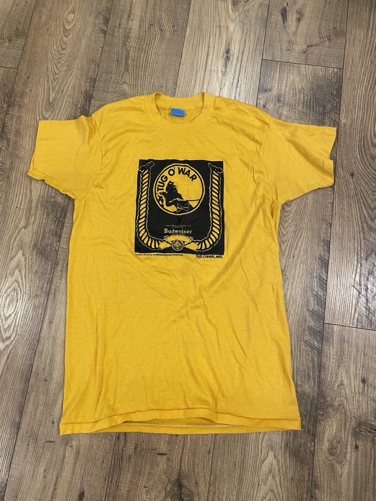 Vintage 70’s Budweiser Beer Tug O’ War Promo T-Shirt USA Made Size XL