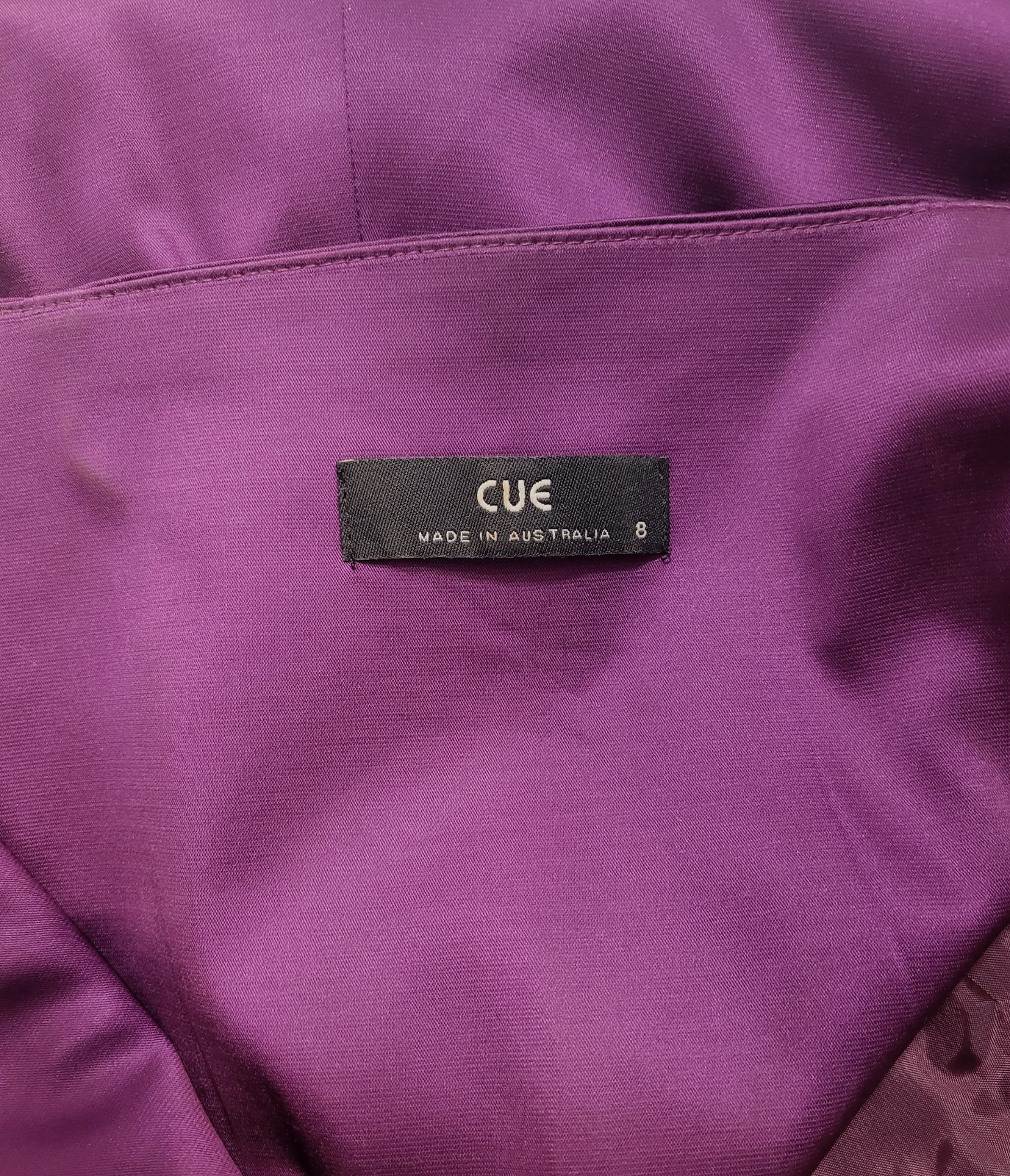 CUE Purple Satin Midi Pencil Bustle Dress Cup Sleeve Size 8