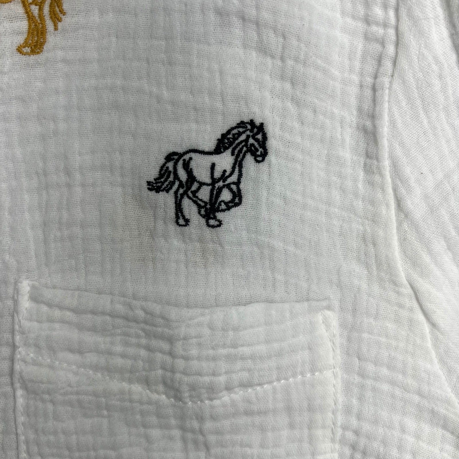Philosophy Republic Clothing White Gauze Horse Embroidered Button Down Shirt M