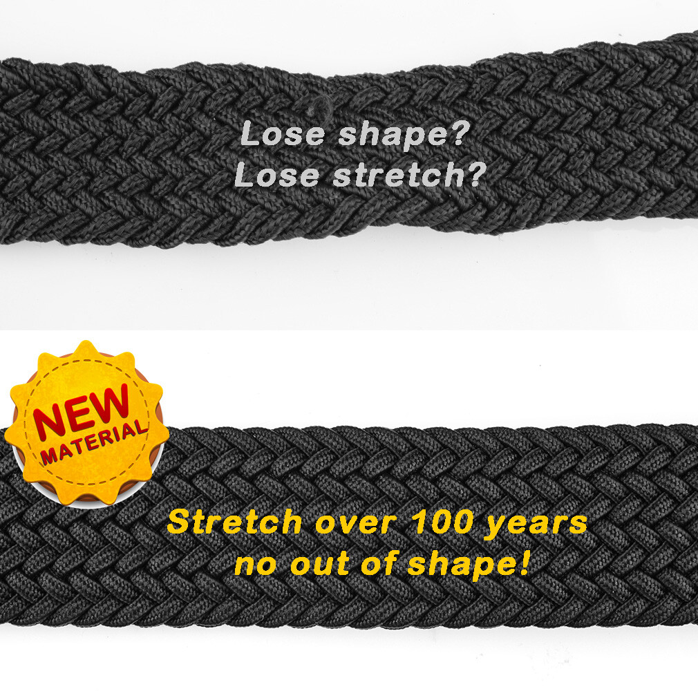 Belt Elastic Stretch Woven Braided for Men Women Plus Size Black Square Business
