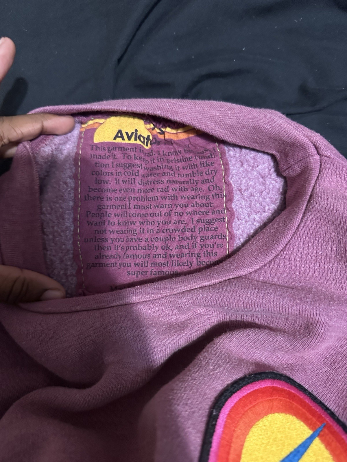 Aviator Nation BOLT BULLSEYE PATCH RELAXED CREW SWEATSHIRT FADED BERRY Sz XS