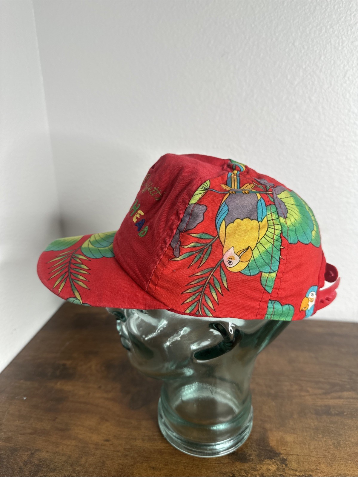 Vintage Red Jimmy Buffett Parrot Head Club Hat Snapback Cap Tropical Flower Bird