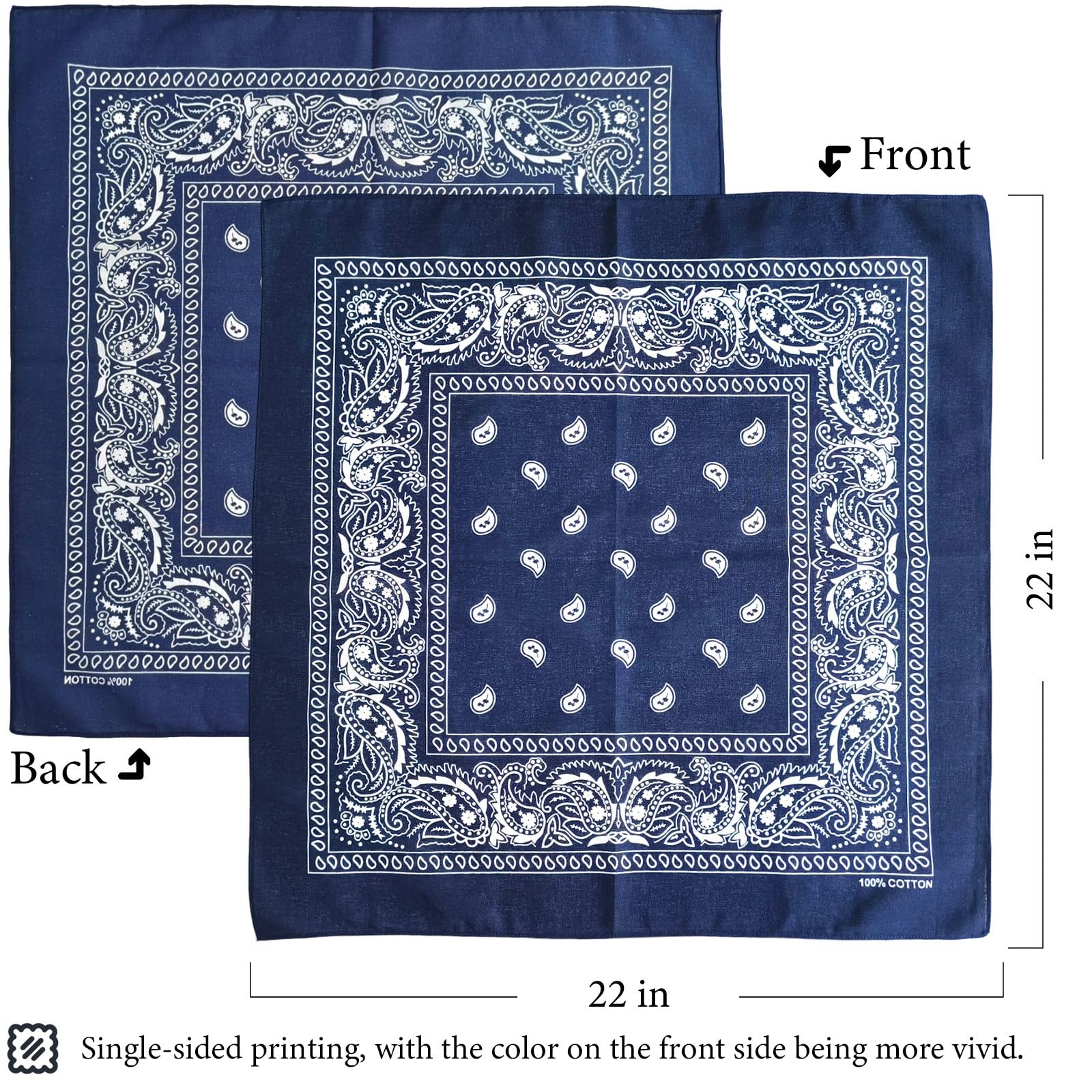 4 Pack 100% Cotton Bandanas 22″x22″ Multi-Purpose Square Scarfs for Men & Women