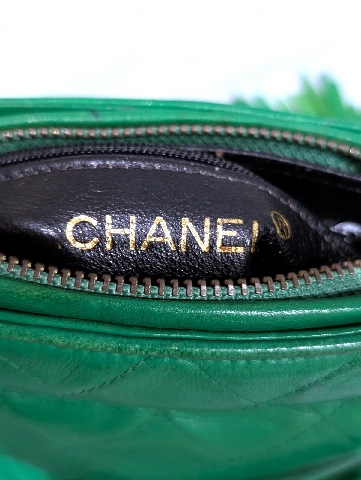 CHANEL CC Logo Fringe Charm Mini Shoulder Bag Lamb Leather Green VTG JPN