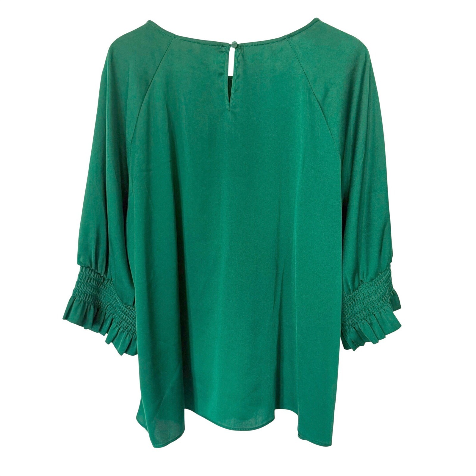 Worthington PXXL Green Blouse Smocked Cuff Ruffle Sleeve Career Elegant
