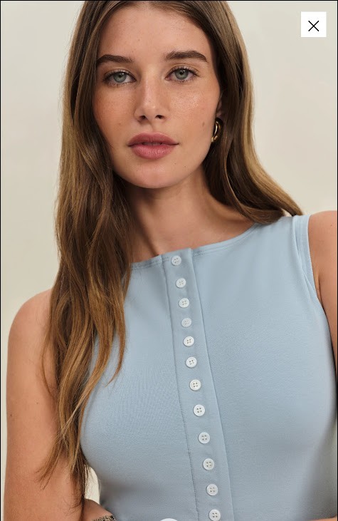 REFORMATION JULIE KNIT TOP MINERAL BLUE SLEEVELESS BUTTON FRONT HIGH NECK Choose