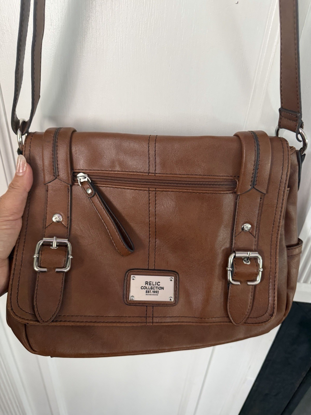 Relic Brown Crossbody Shoulder Bag Flap Zip Magnetic Buckle Silver Hardware