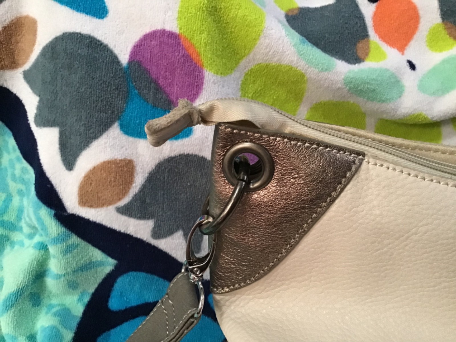 The Sak Gray, Bone & Metallic Leather Shoulder Bag or Crossbody – 14W x 11H x 4D
