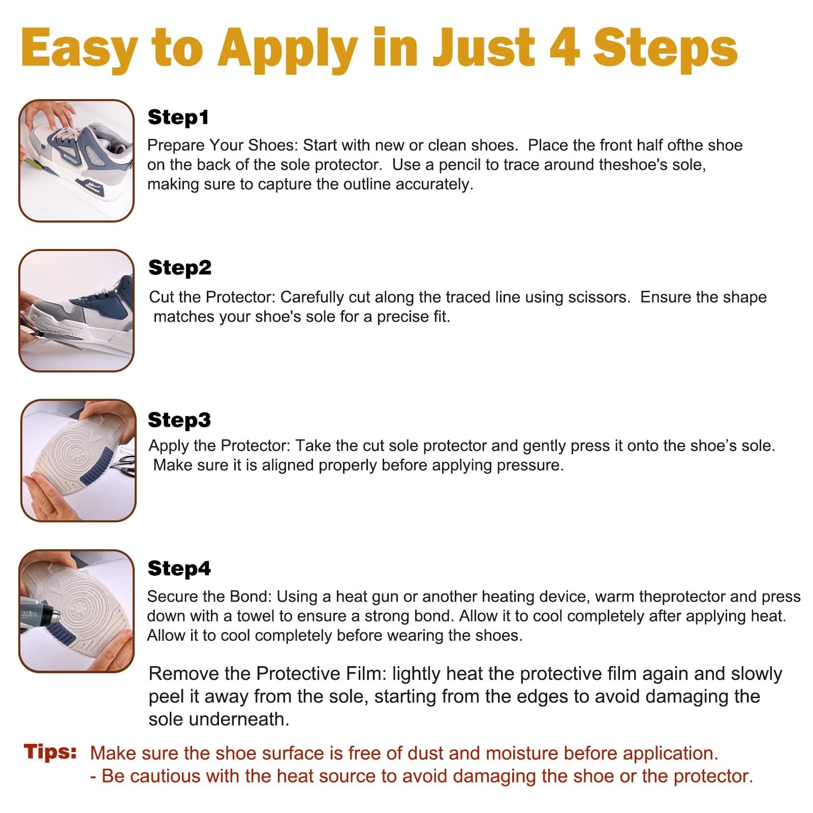 4 Pack Sole Protector for Sneakers Clear Anti-Slip Shoe Sole Guard 13 x 5.1in