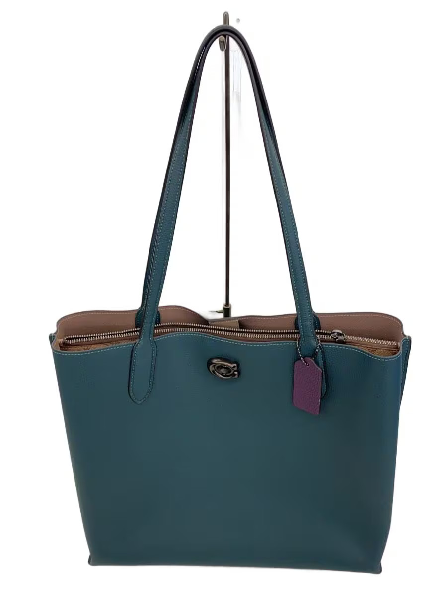 COACH Tote Bag Leather GRN C0690 Willow Tote with Signature Canvas Interior