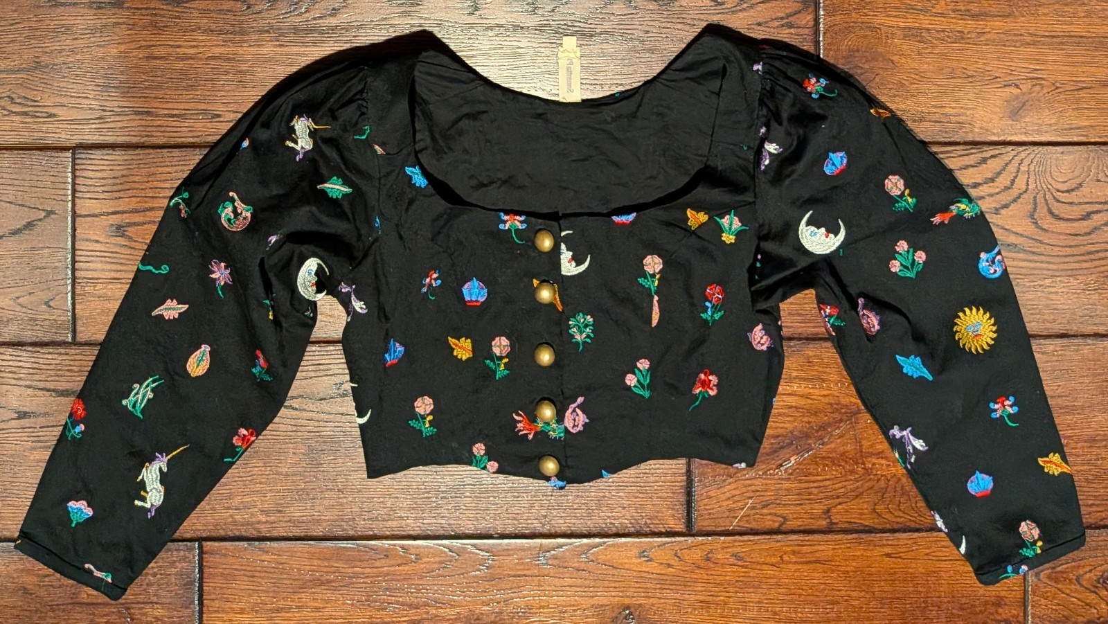 Samantha Pleet Celestial Embroidered Banner Jacket Top w/ Brass Buttons Size 4