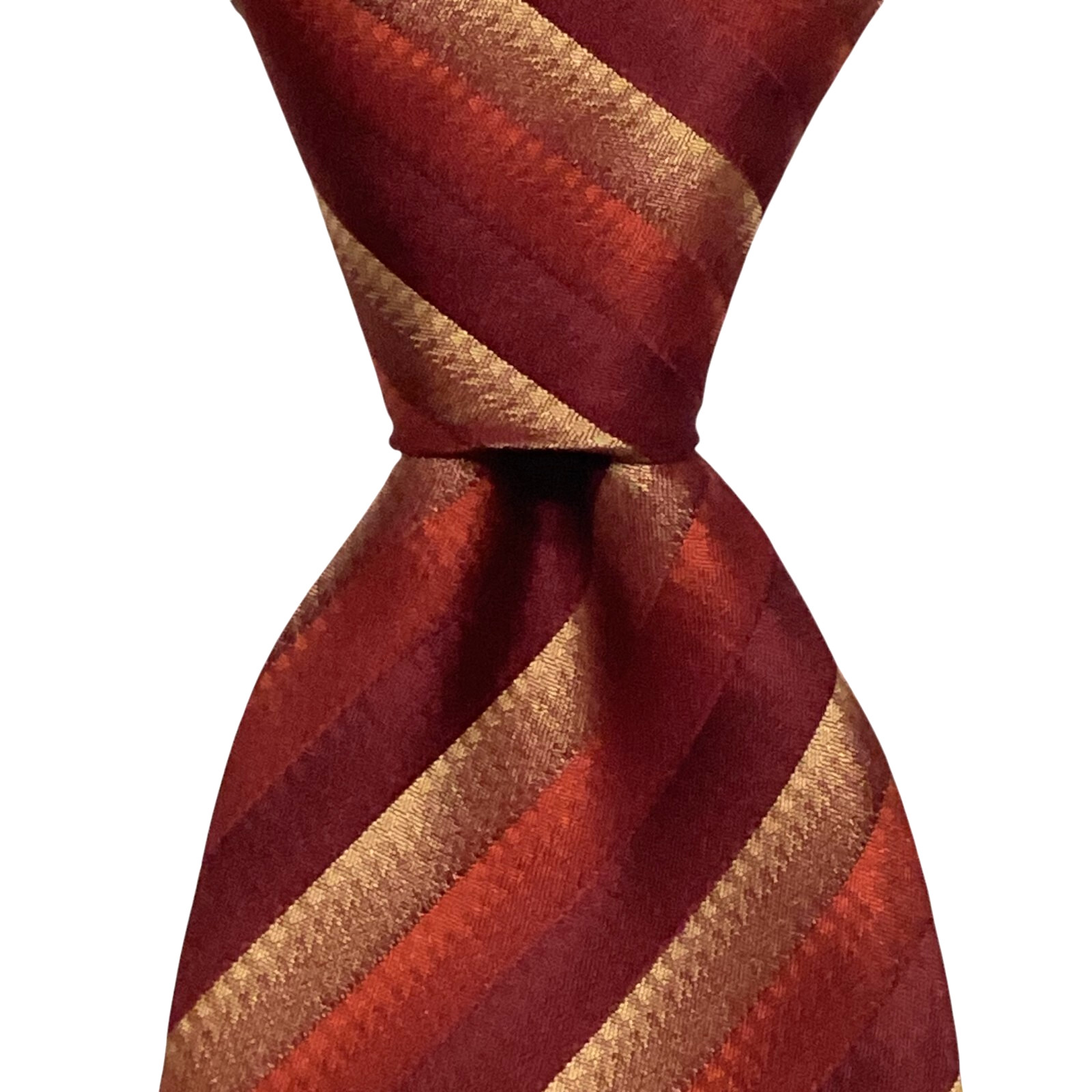 STRELLSON Men’s 100% Silk Necktie ITALY Designer STRIPED Red/Burgundy/Gold GUC