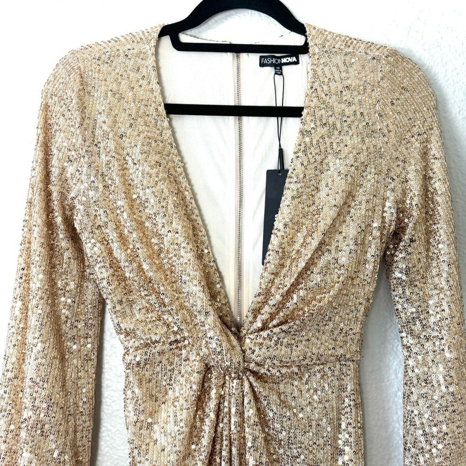Fashion Nova Gold Sequin High Slit Maxi Dress Size XS