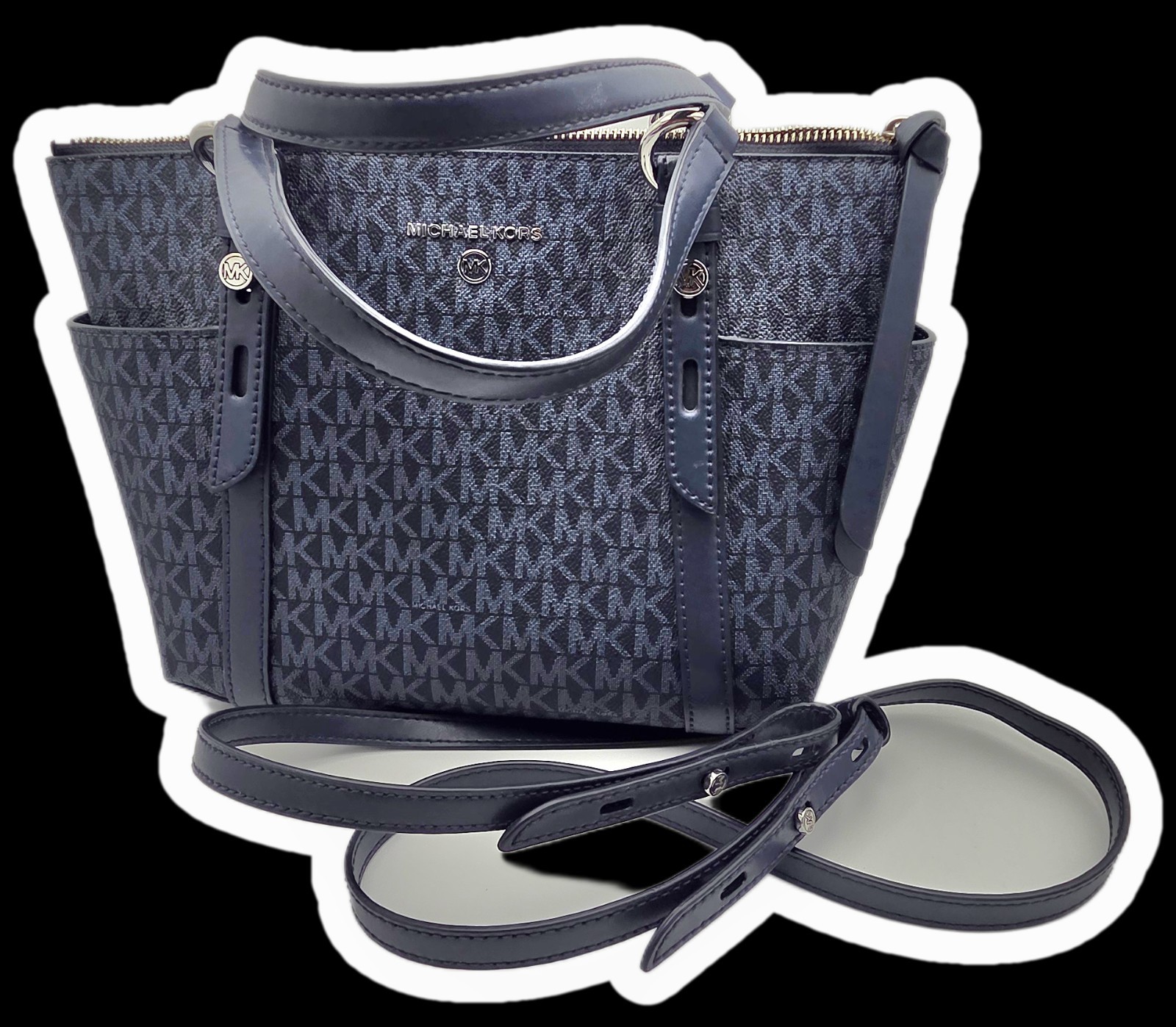 Michael Kors Blue Signature Coated Canvas and Leather Sullivan Satchel