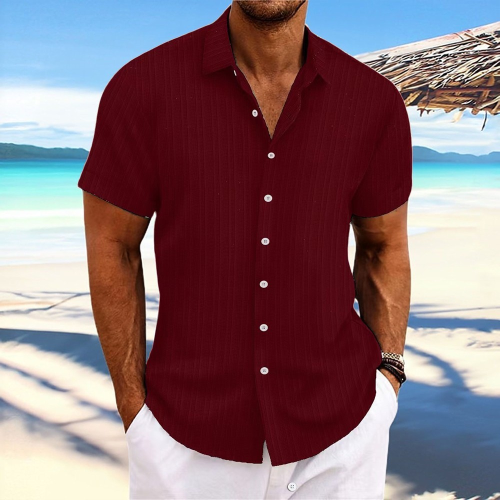 Striped Button Down T Shirts 2025 Men Grandad Summer Short Sleeve Casual Tops