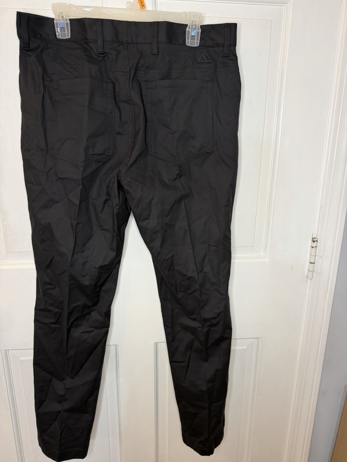 adidas Men’s Black Casual Golf Pants 34 x 32 Flat Front Button Logo Preppy