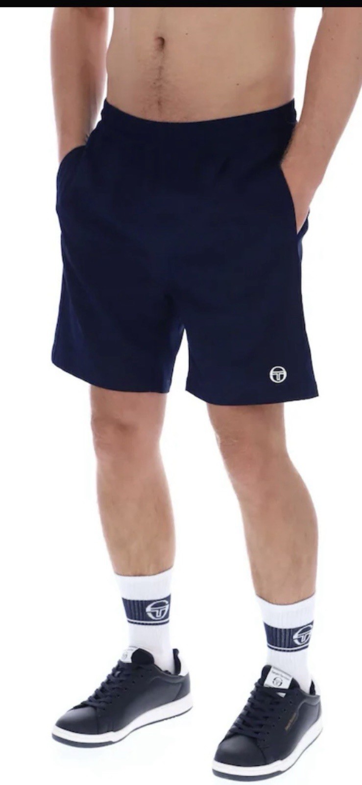 Sergio Tacchini Men’s Blue Solid Athletic Shorts XL Polyester 7″ Inseam Pockets