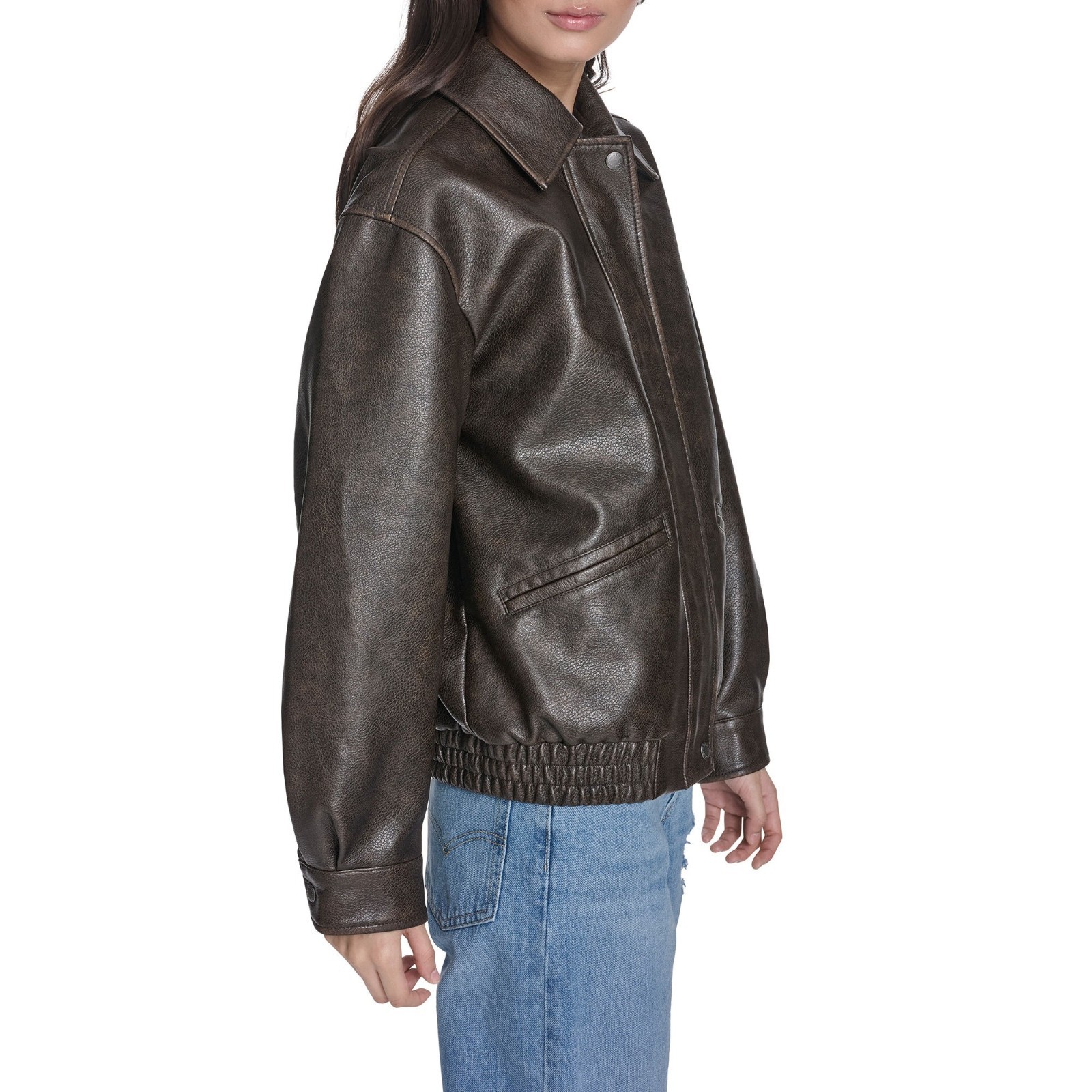 Women Real Leather Jacket Brown Distressed Oversized Bomber Zip Coat