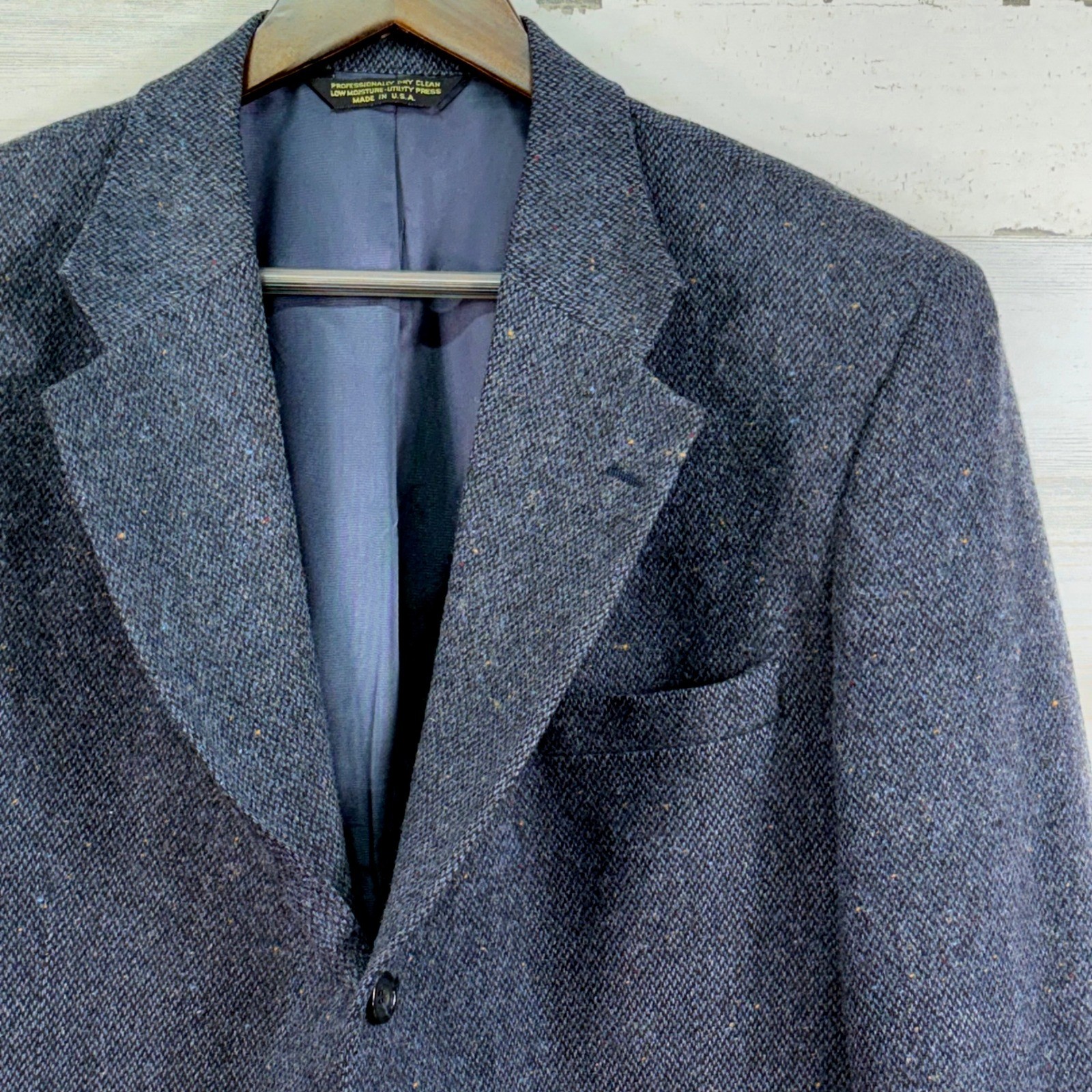 Tailors Row by Deansgate 40R Mens Tweed Blazer Suit Jacket Blue Gray Wool Blend
