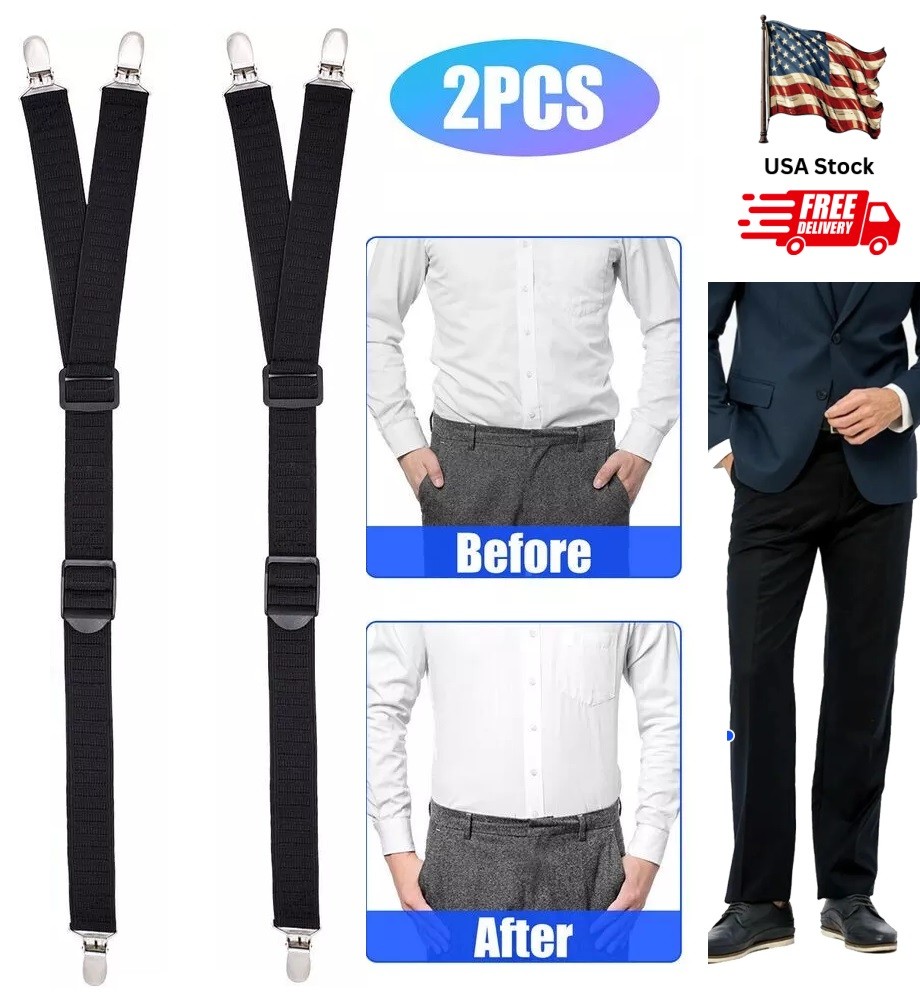 2Pcs Y-Shape Shirt Stays Rugged Design Adjustable Comfortable Garters Non-Slip