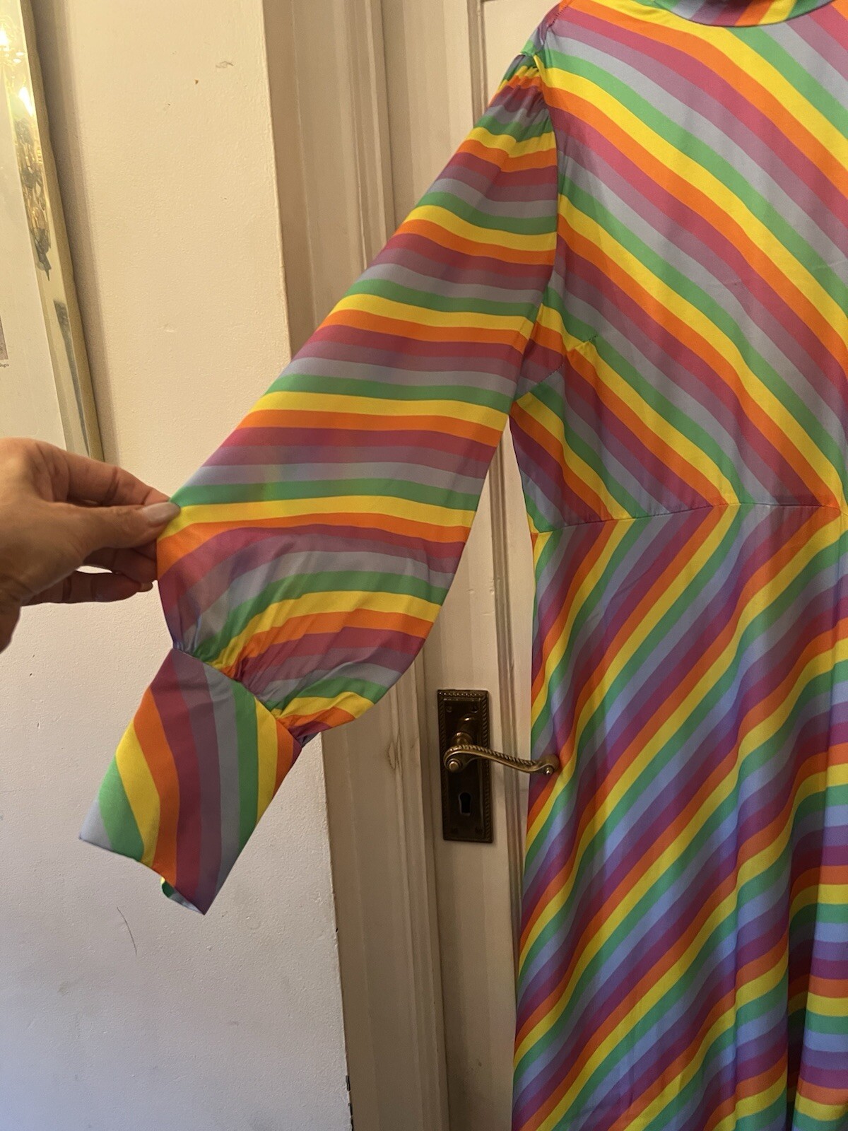 New Olivia Rubin Nessie Prism Stripe Silk Satin Print Midi Dress,UK 14