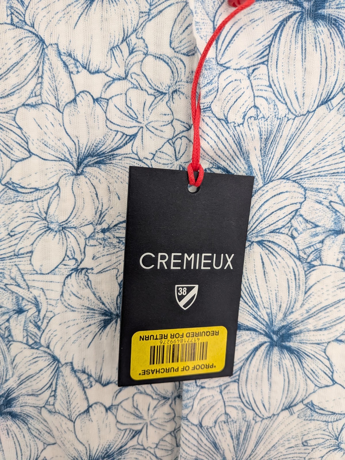 Cremieux Men’s L Tropical Floral Button Front Shirt White Blue Short Sleeve