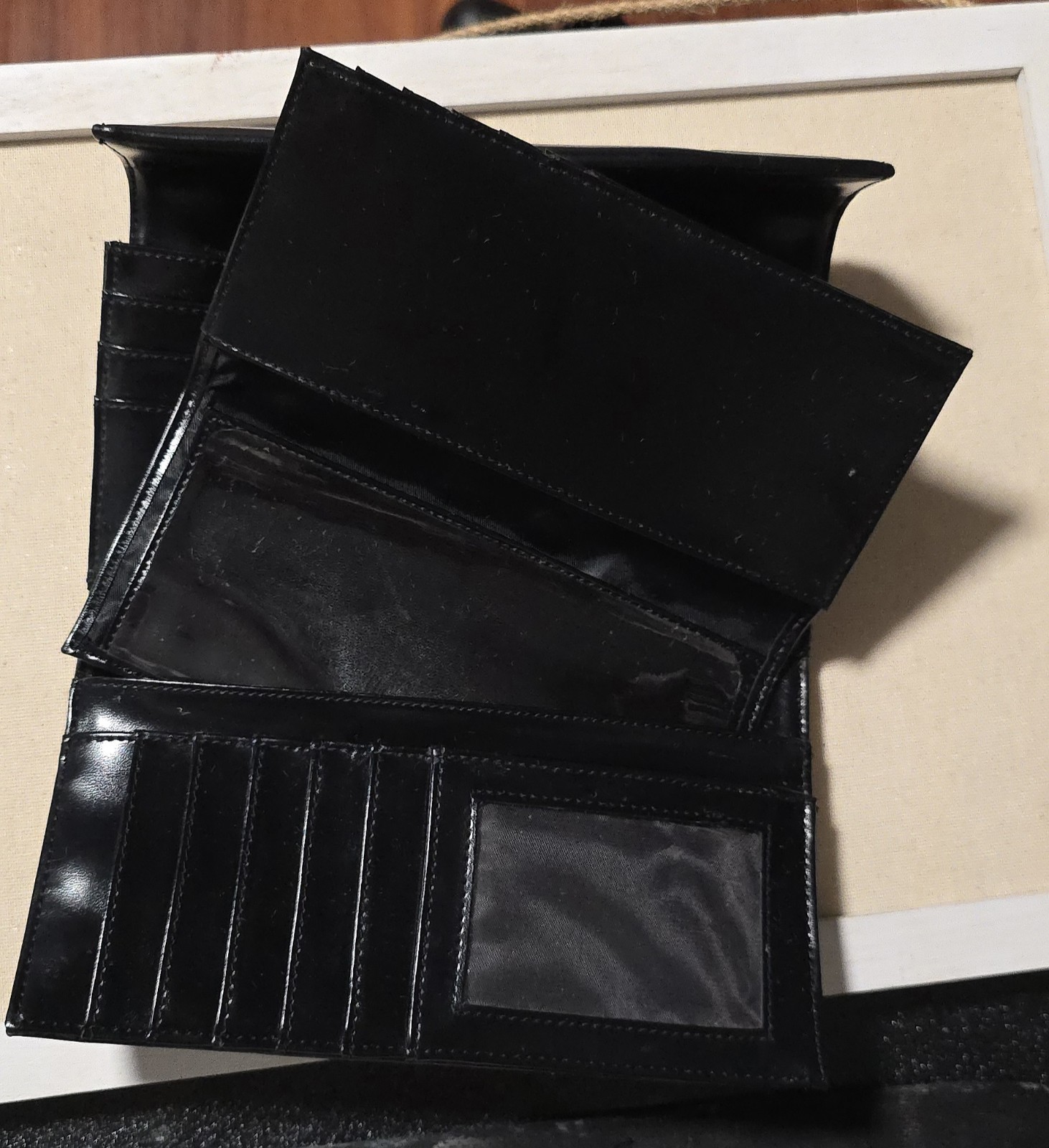 Esprit Black Faux Leather Card Slots Organizer 4”x8” Clutch Wallet