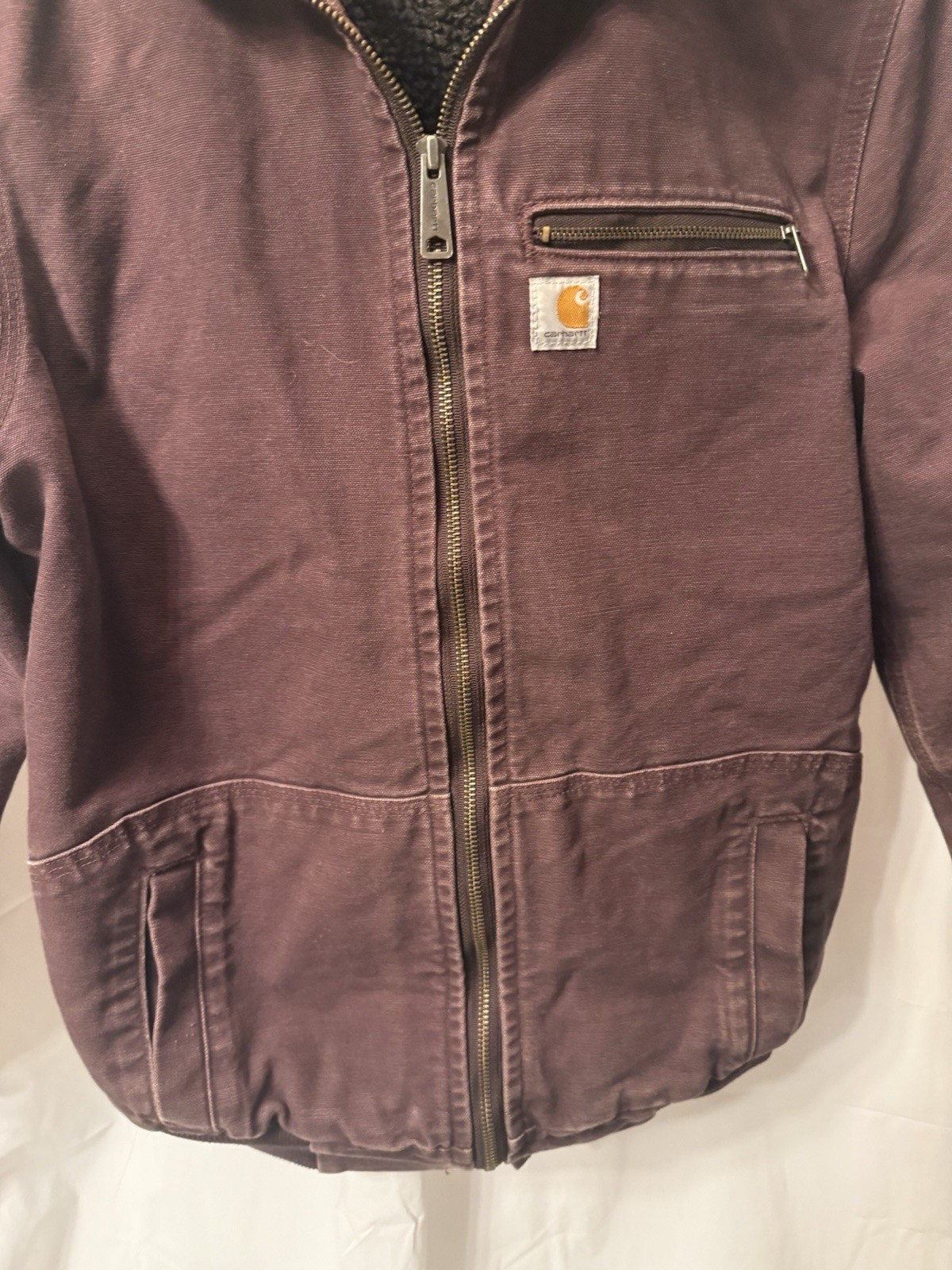 Carhartt Jacket Womens L 12/14 Maroon Wildwood Sherpa Lined Workwear 46″ chest