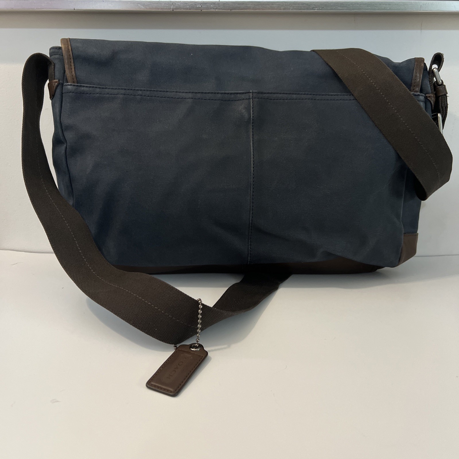 COACH Camden Messenger Bag Brown Grayish-blue Canvas Leather Trim 70829