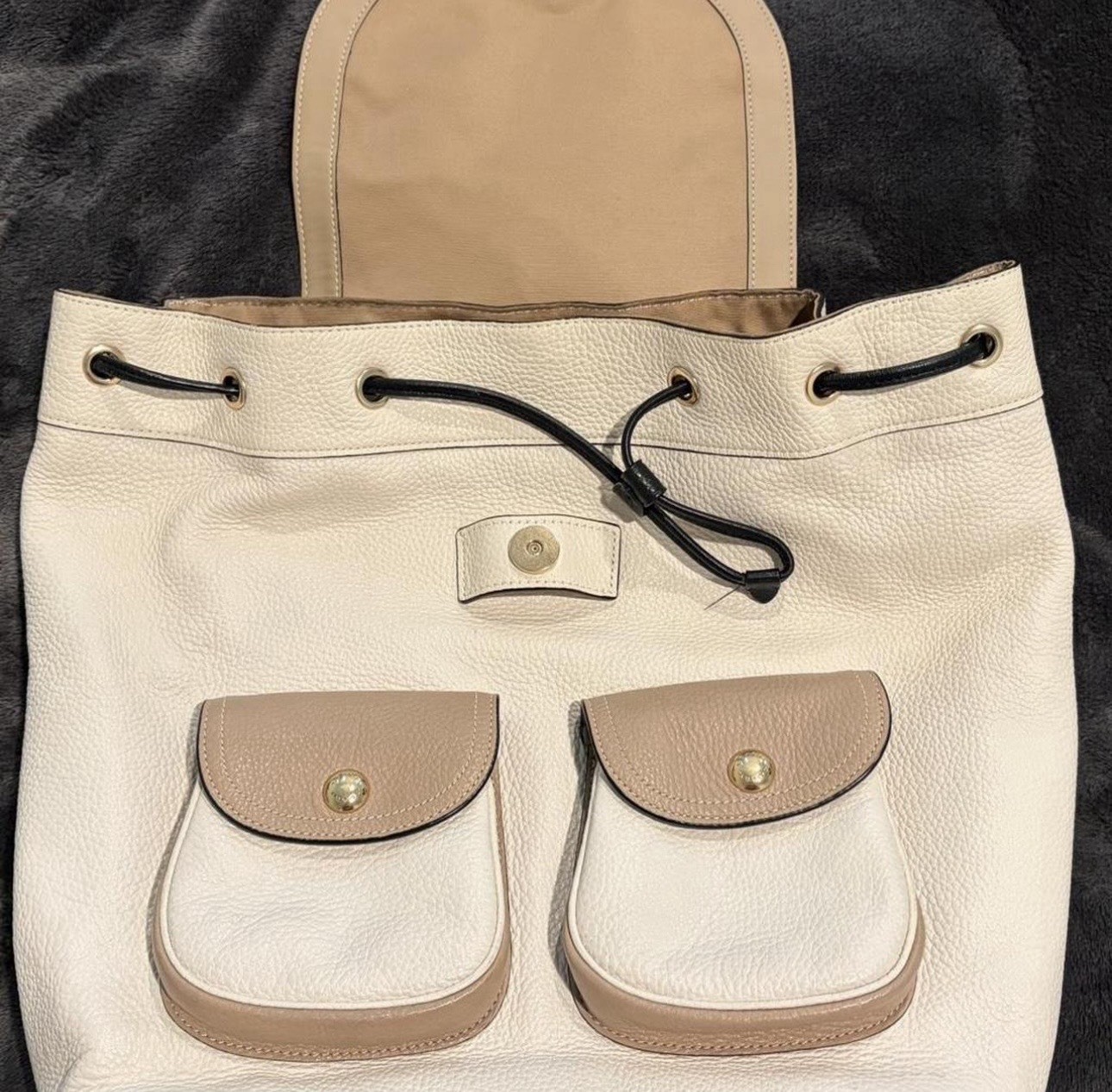Coach Pennie Backpack Bag Colorblock In Pebbled Leather Cream Tan 6146