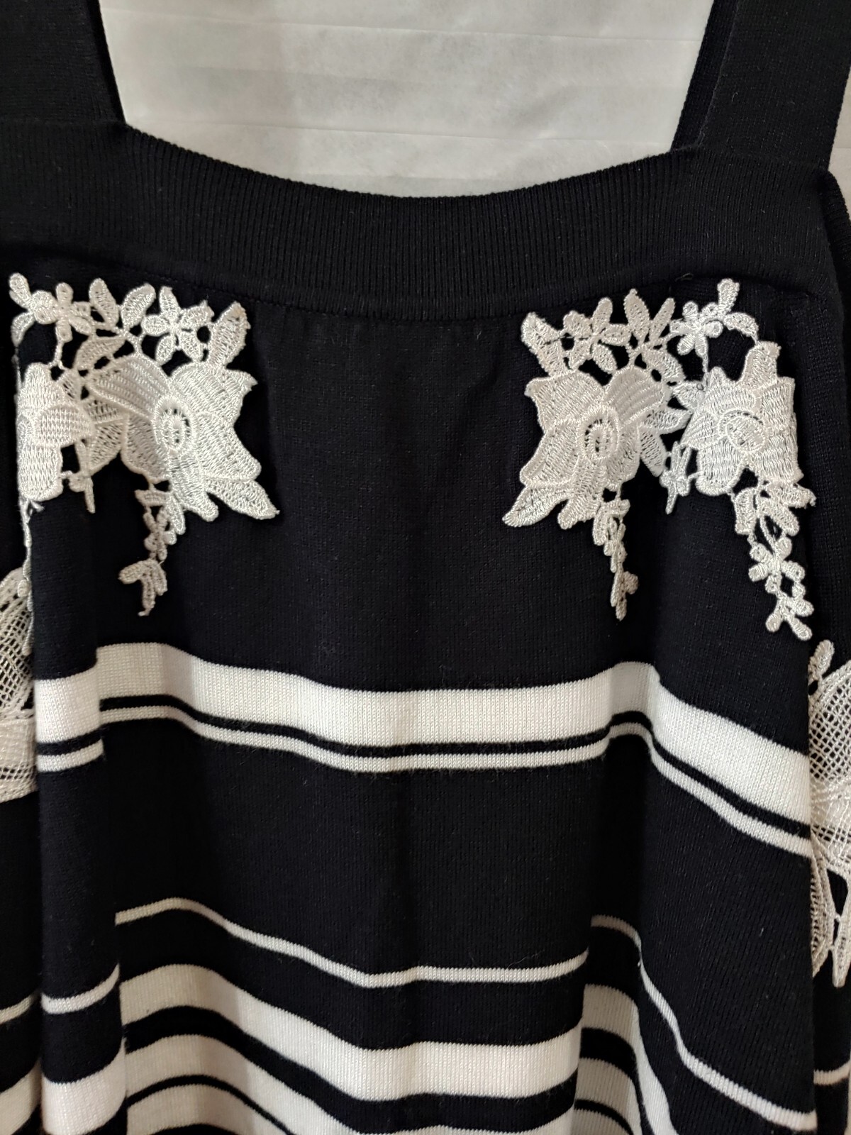 INC International Concepts Womens Top M Off Shoulder Embroidered Black Stripe
