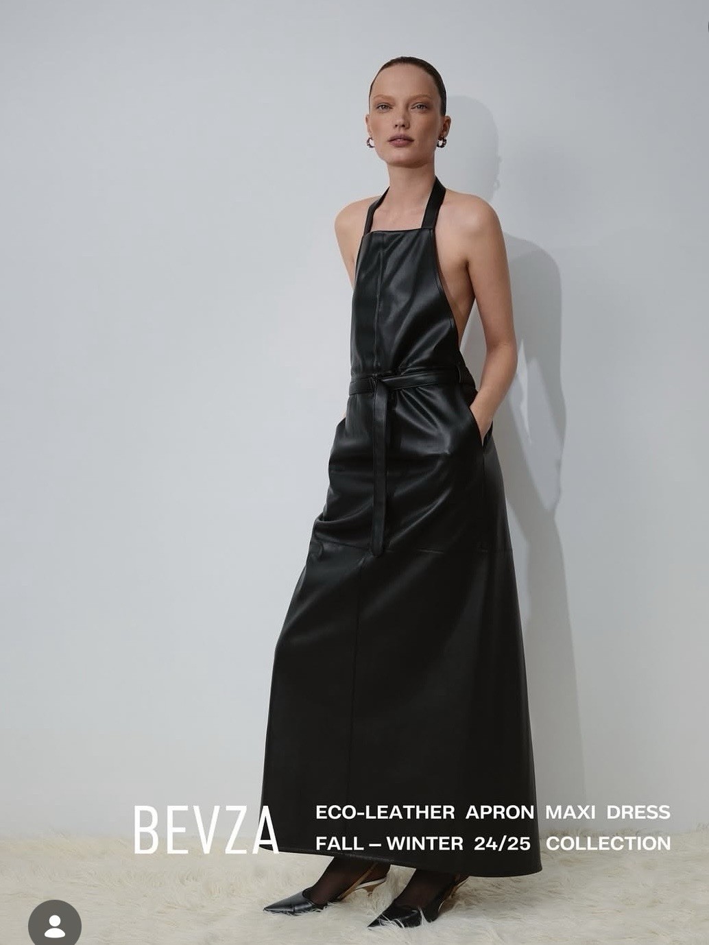 Bevza Eco Leather Apron Halter Neck Black Maxi Dress size S NWT